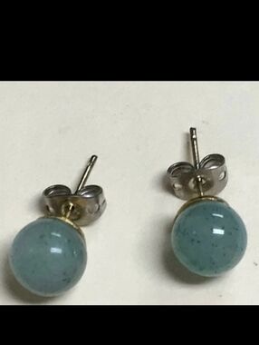 6mm Natural Green Jade Stud Earrings - Gold Plated Setting & SS Posts